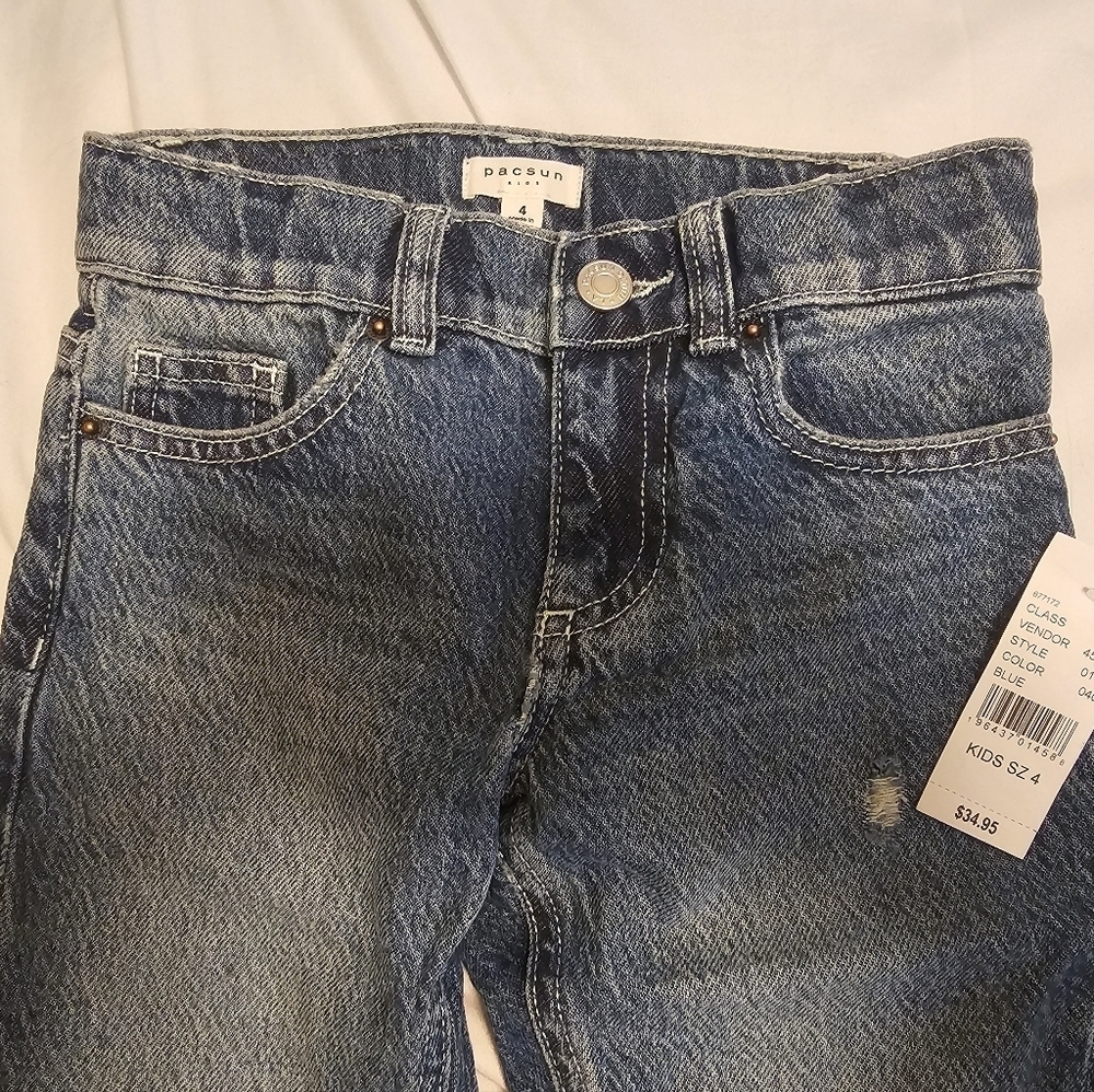 PacSun, kids sz 4 medium blue straight leg, with cinch waist,BRAND NEW WITH TAGS - Picture 3 of 4
